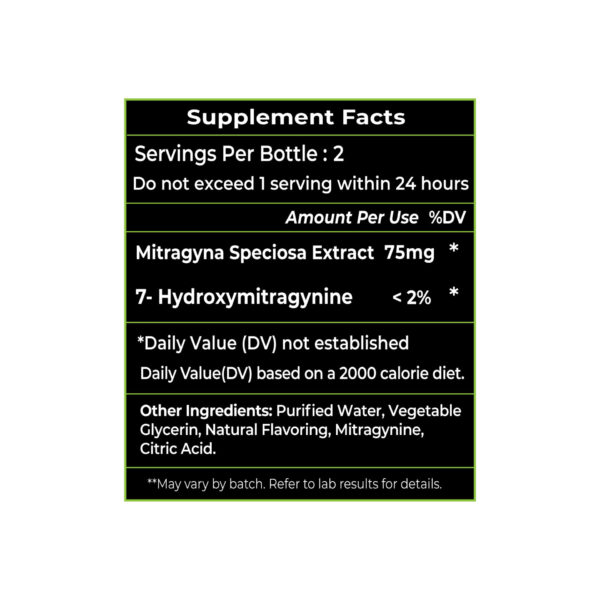 K-Plex Liquid Citrus Blast Kratom Extract Shots Supplement Fact