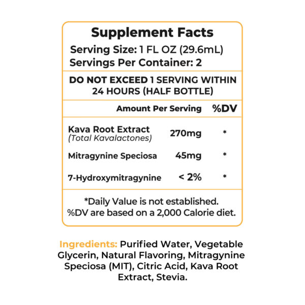 K-Plex Kava Tropical Punch Kratom Extract Shot Supplement Facts