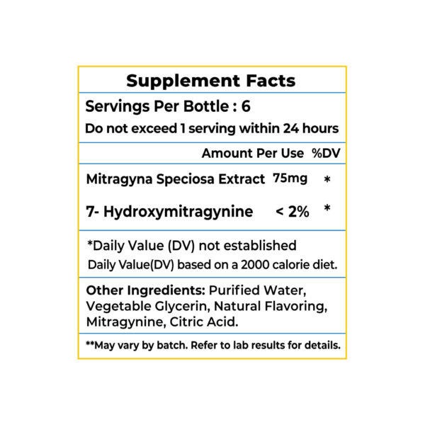 K-Plex Liquid Blueberry Lemonade Kratom Extract Shots Supplement Facts View 1