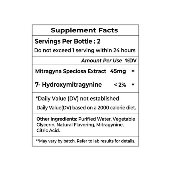 Ultimate Gold 90MG MIT Blue Razz Kratom Extract Shot Supplement Facts