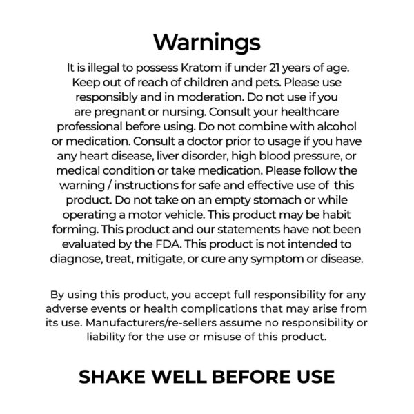 K-Plex Kava Tropical Punch Kratom Extract Shot Warning Statement