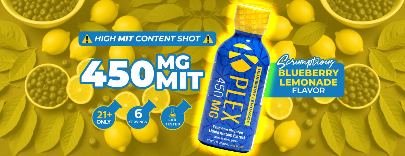 K plex blueberry lemonade kratom shot 450mg banner